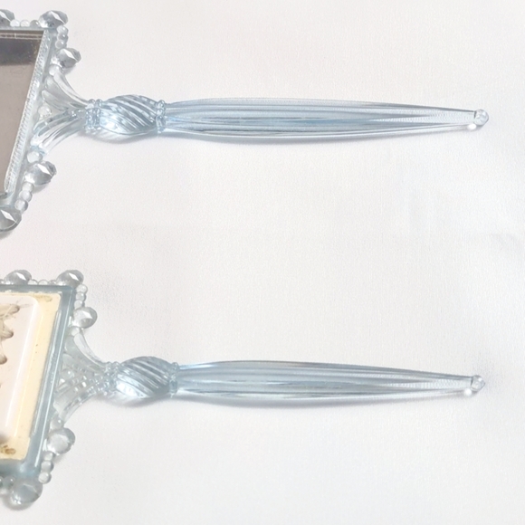 Vintage Children's Clear Blue Plastic Hand Mirror and Brush Set - Little Girl - Picture 6 of 9